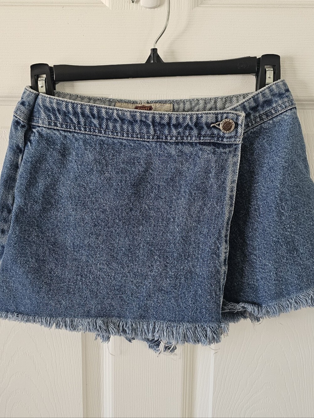 Vintage Route 66 Denim Wrap Skort Size 3/4 EUC 90s Y2K Frayed Hem